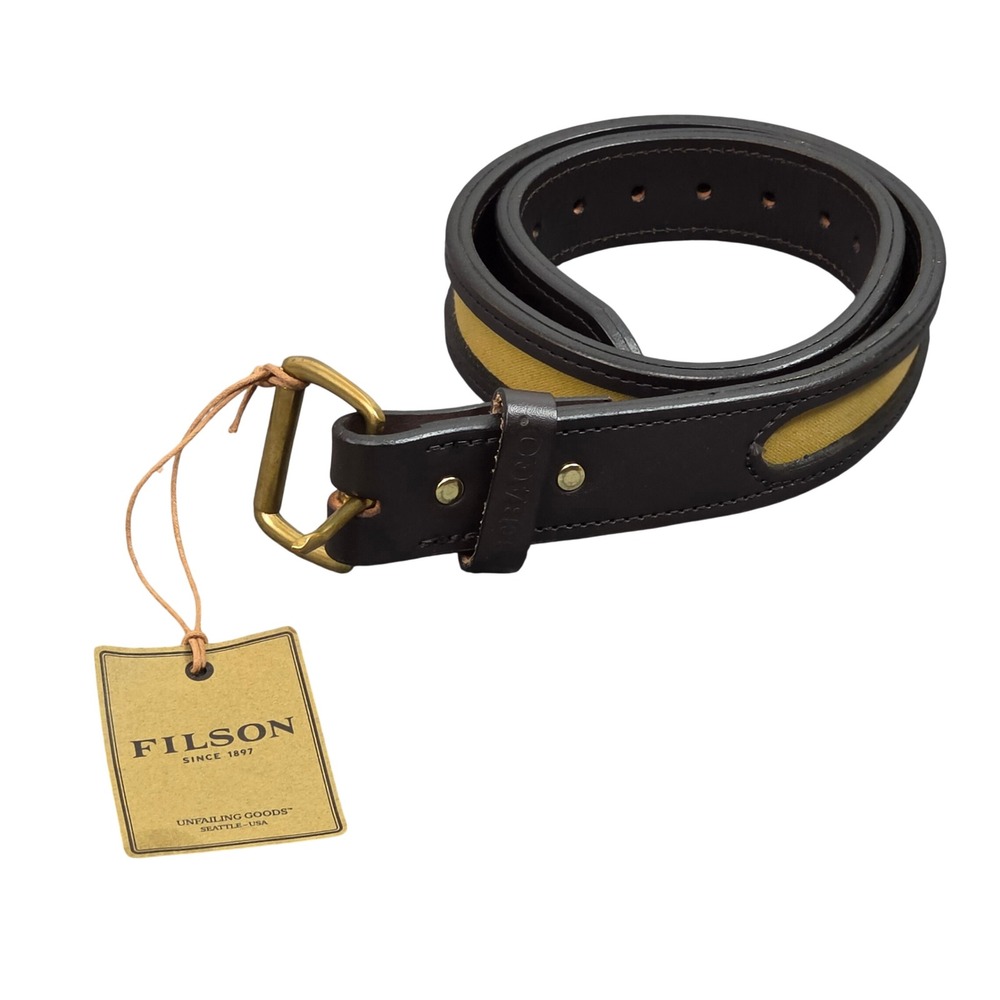 Filson x Sebago Double Layer Belt Mens 28 Brown Bridle Leather Canvas Made USA